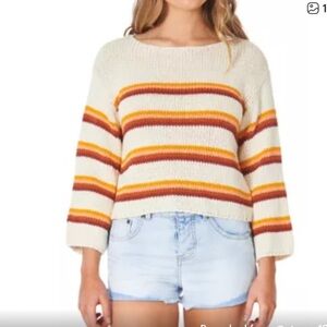Rip Curl golden days  Striped Sweater - Cream, Orange, Brown size small
